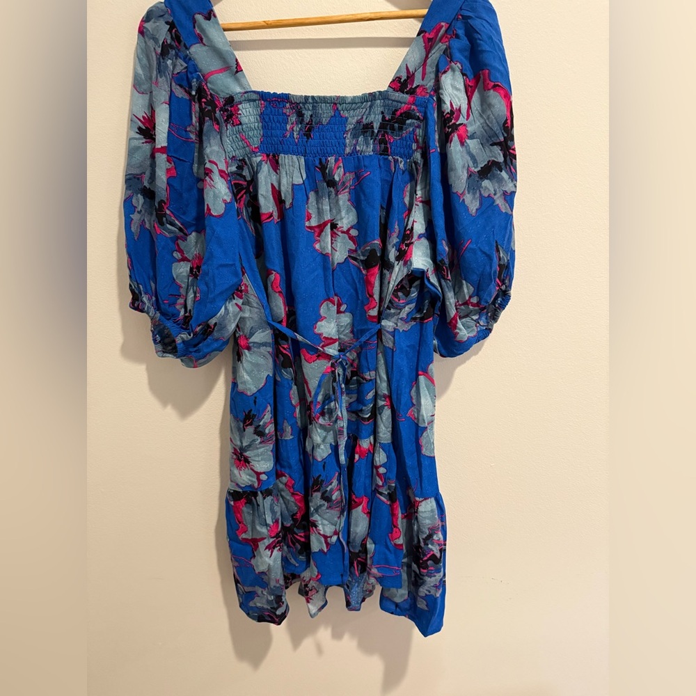 Excellent Band Of The Free Soria Floral Mini Boho Dress Lapis Blue Slate M - Picture 5 of 8